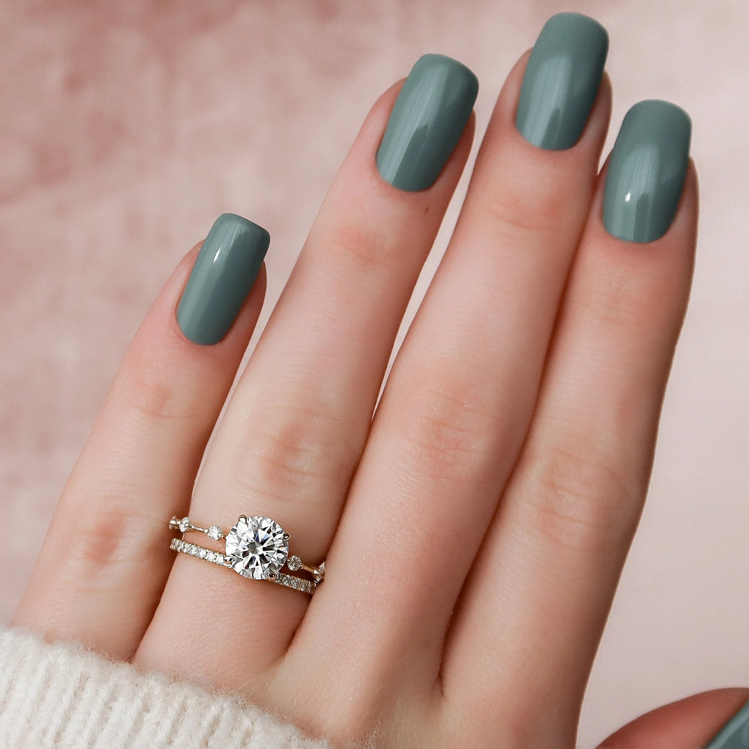 1.50CT Round Brilliant Cut Moissanite Halo Bridal Engagement Ring Set