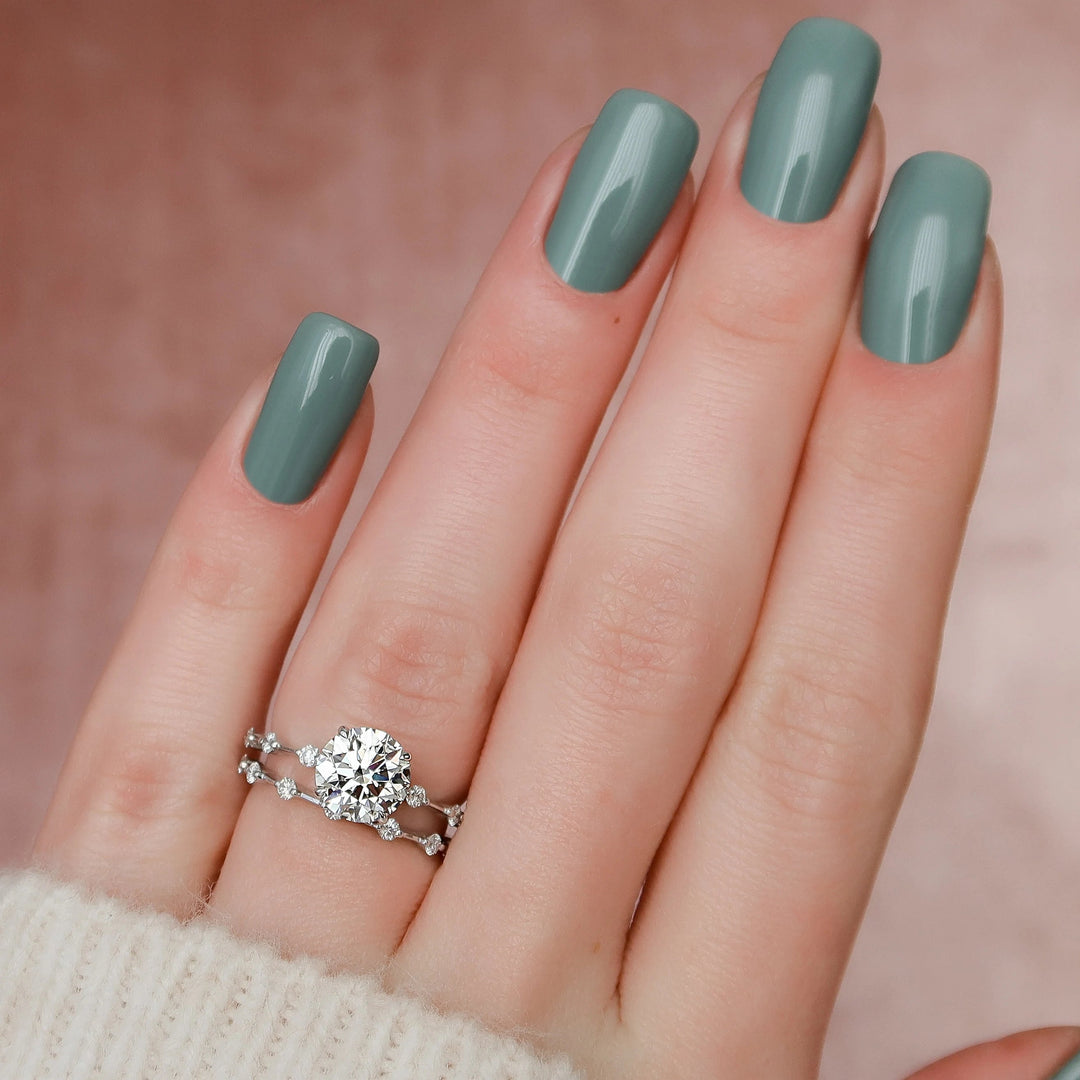 2.0CT Round Brilliant Cut Moissanite Halo Bridal Engagement Ring Set