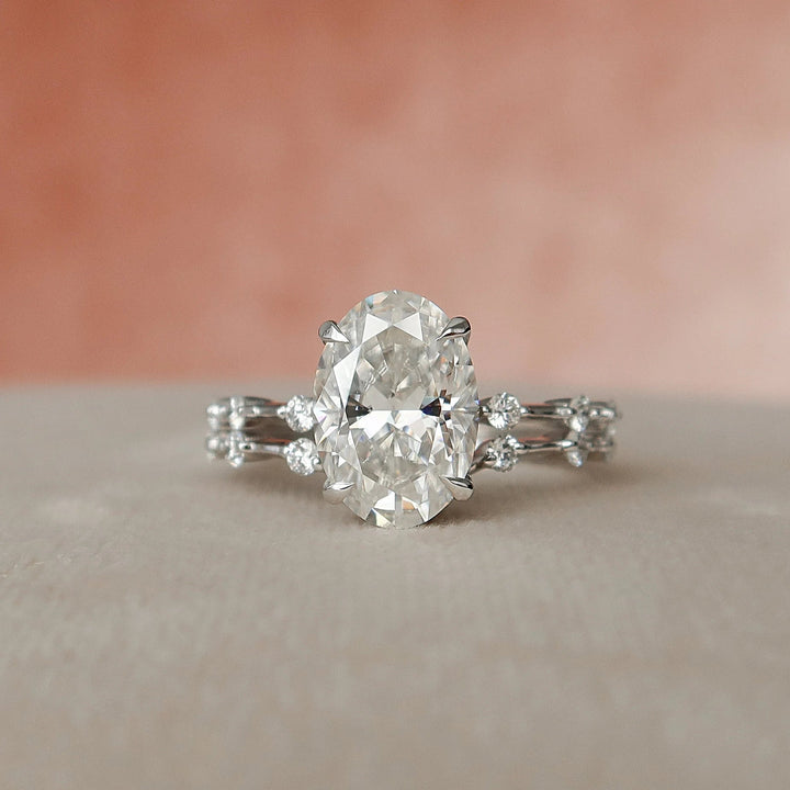 3.0CT Oval Cut Moissanite Eternity Bridal Engagement Ring Set