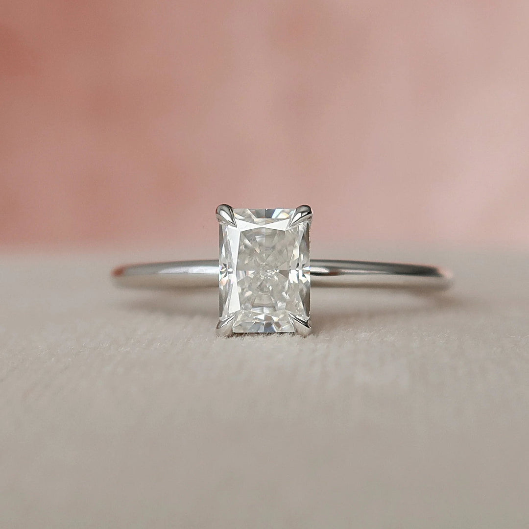 1.0CT Radiant Cut Moissanite Hidden Halo Bridal Engagement Ring Set