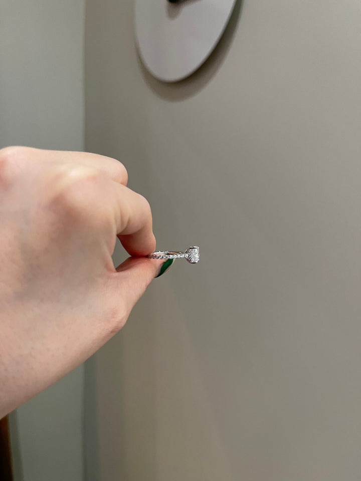 2.0ct Elongated Cushion Cut Moissanite Diamond Cathedral Engagement Ring