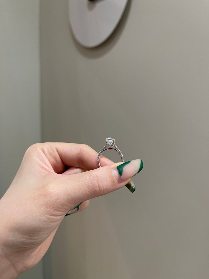 2.0ct Elongated Cushion Cut Moissanite Diamond Cathedral Engagement Ring