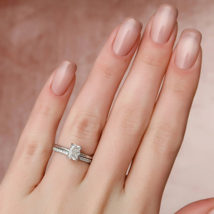 1.0CT Radiant Cut Moissanite Hidden Halo Bridal Engagement Ring Set