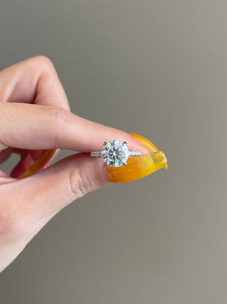3.0ct Round Cut Hidden Halo Moissanite Diamond Pave Engagement Ring