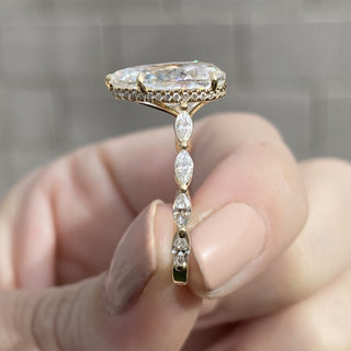 5.2CT Pear Diamond Hidden Halo Moissanite Engagement Ring