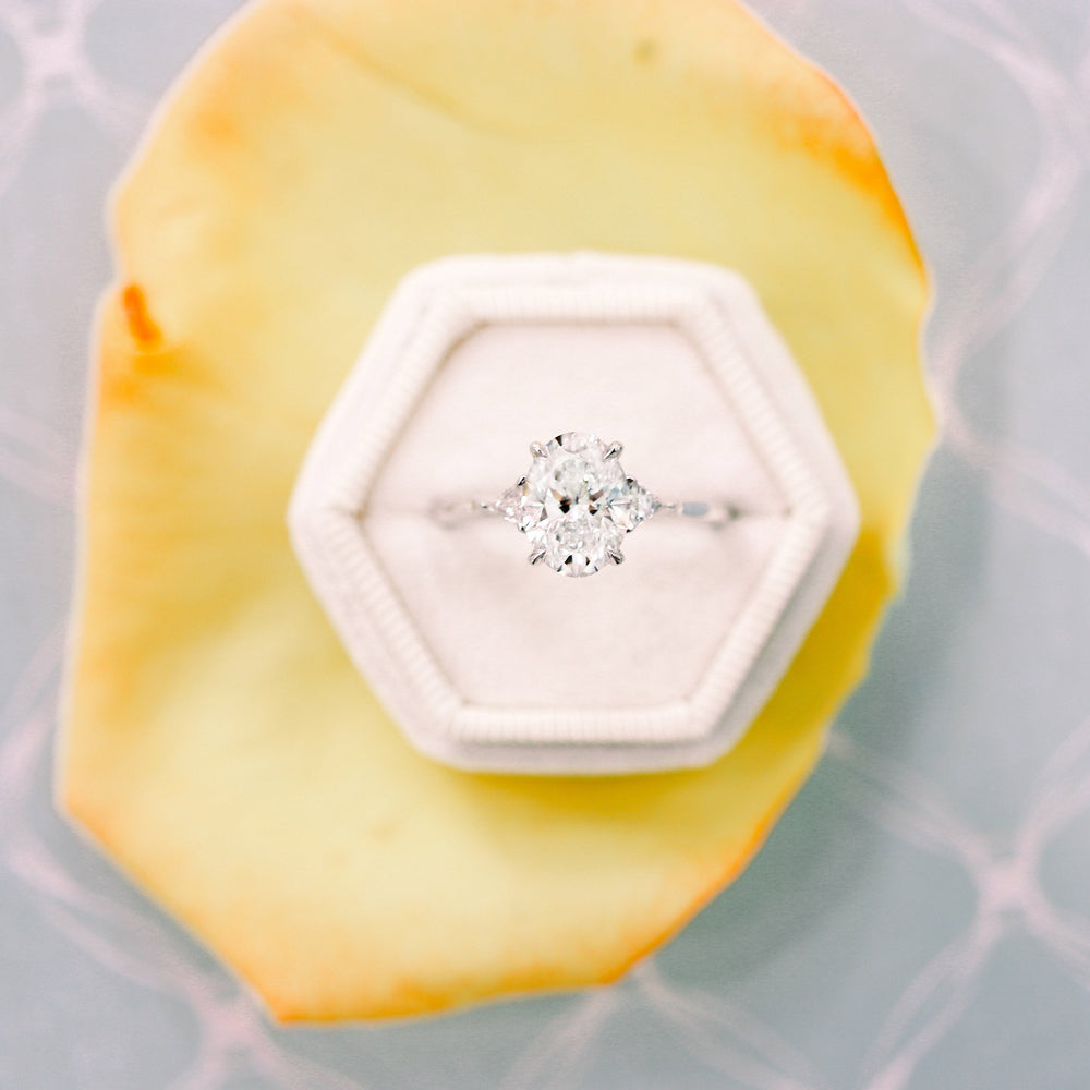 2.25CT Oval Cut Moissanite Trillion Cut 3 Stone Engagement Ring