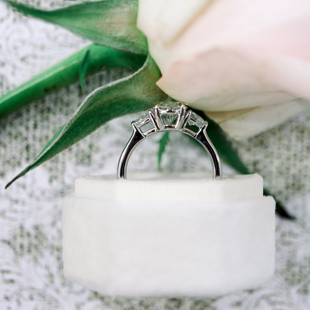 2.25CT Oval Cut Moissanite Trillion Cut 3 Stone Engagement Ring