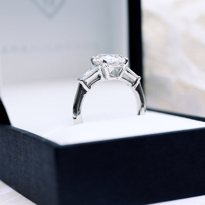 2.25CT Oval Cut Moissanite Baguette Diamond Engagement Ring