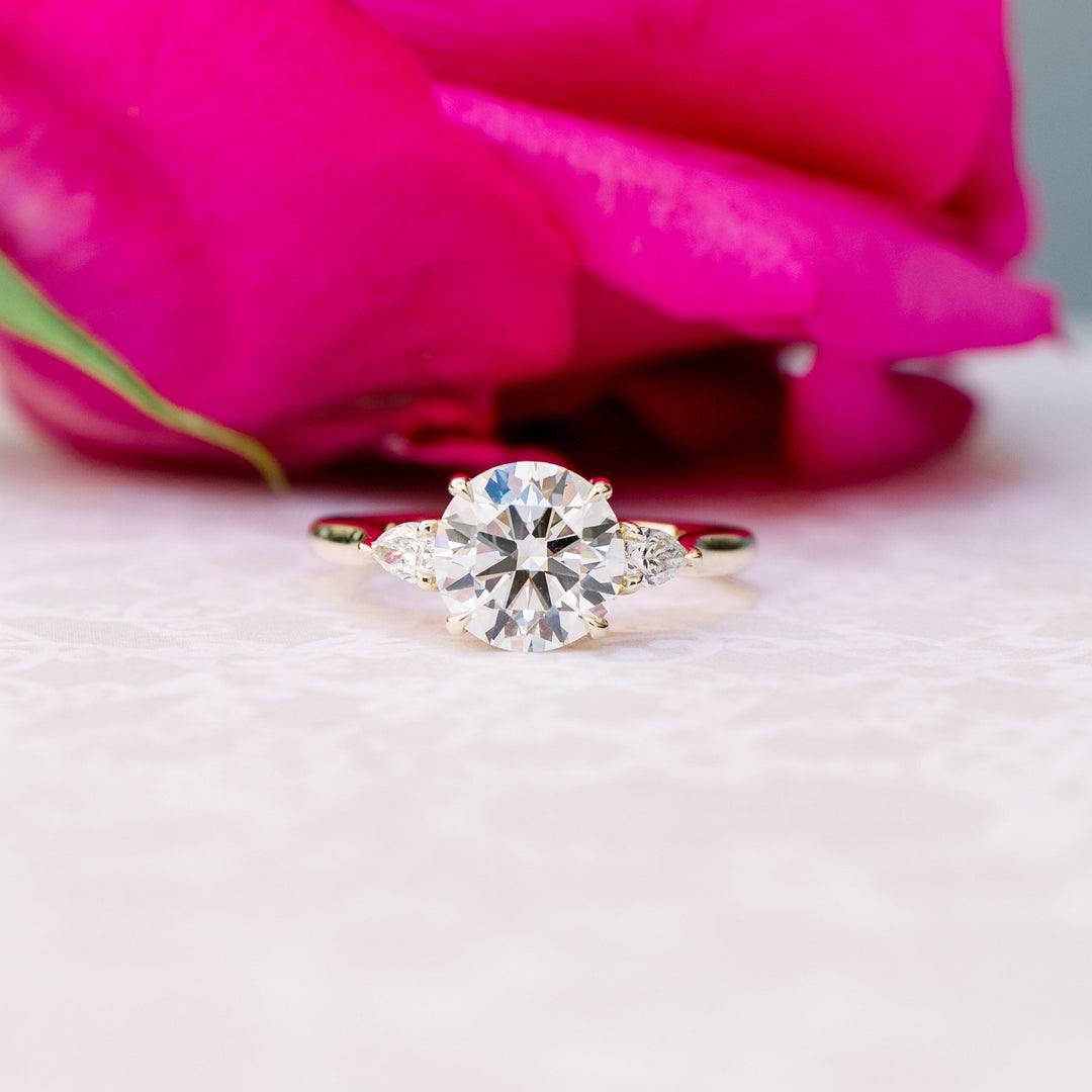 2.0CT Round & Pear Cut Moissanite 3 Stone Engagement Ring