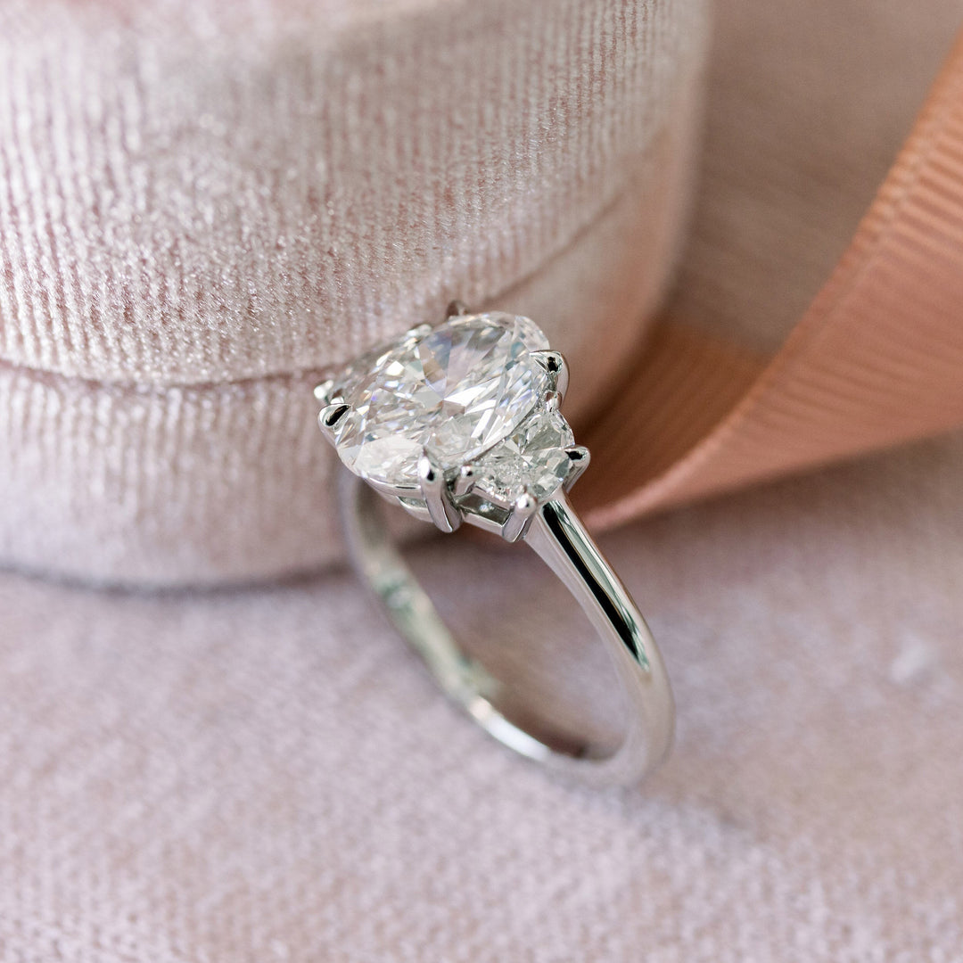 2.25CT Oval Cut Moissanite Half Moon Diamond Engagement Ring