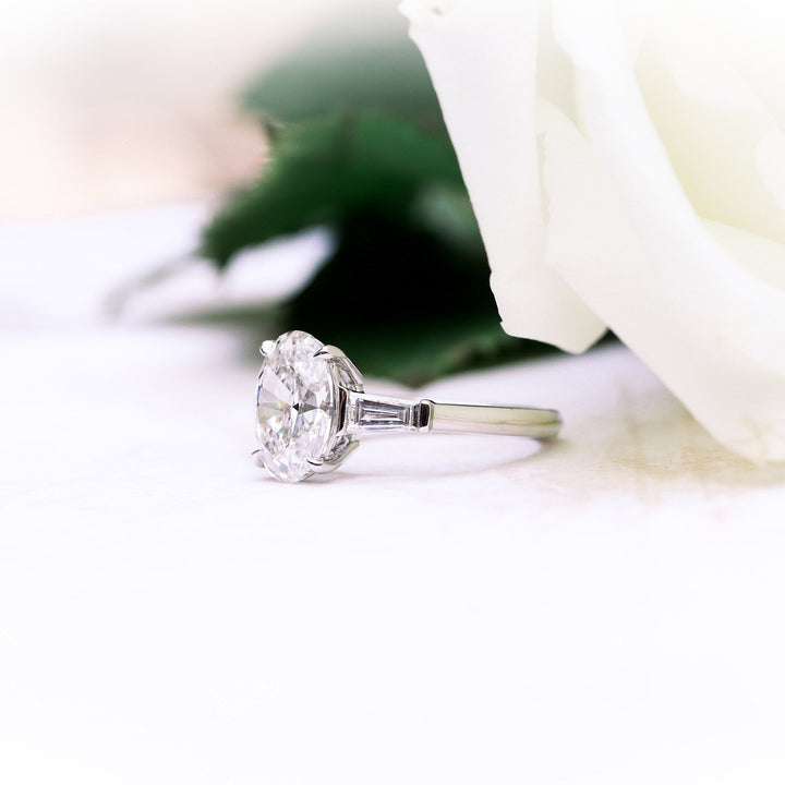 2.25CT Oval Cut Moissanite Baguette Diamond Engagement Ring