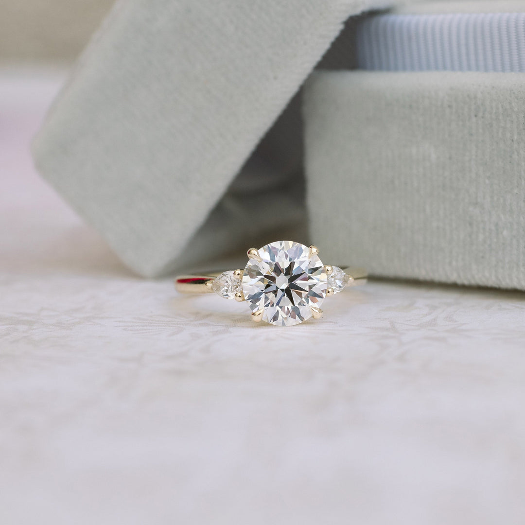 2.0CT Round & Pear Cut Moissanite 3 Stone Engagement Ring