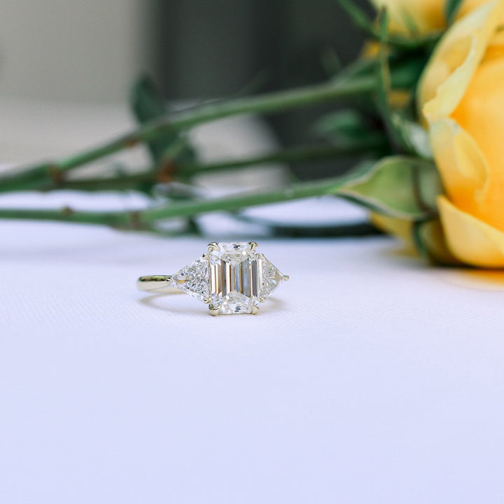 1.50CT Emerald Cut Moissanite Trillion Diamond Engagement Ring