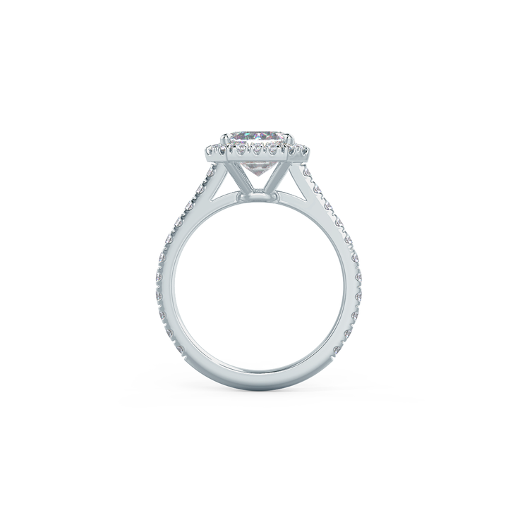 2.0CT Emerald Cut Moissanite Halo Pave Diamond Engagement Ring