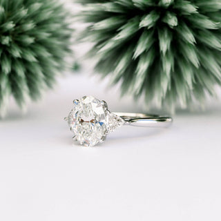 2.25CT Oval Cut Moissanite Trillion Cut 3 Stone Engagement Ring