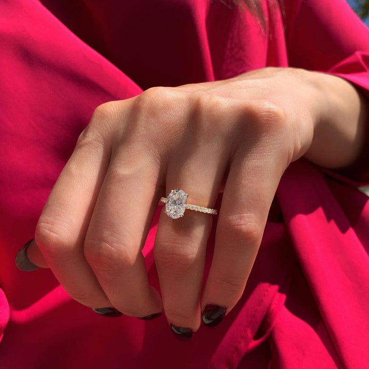 1.33 CT Oval Cut Hidden Halo Moissanite Engagement Ring