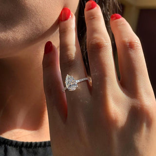 2.10CT Pear Cut Hidden Halo Moissanite Engagement Ring