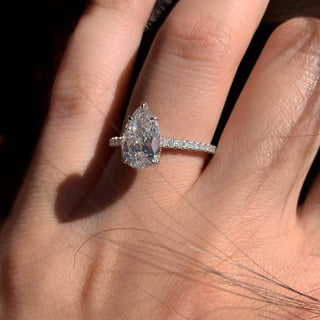 1.5 CT Pear Cut Hidden Halo Moissanite Engagement Ring