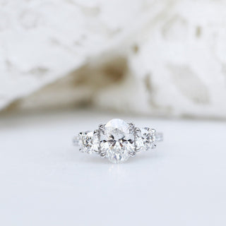 2.0CT Oval Cut Moissanite Three Stone Pave Engagement Ring