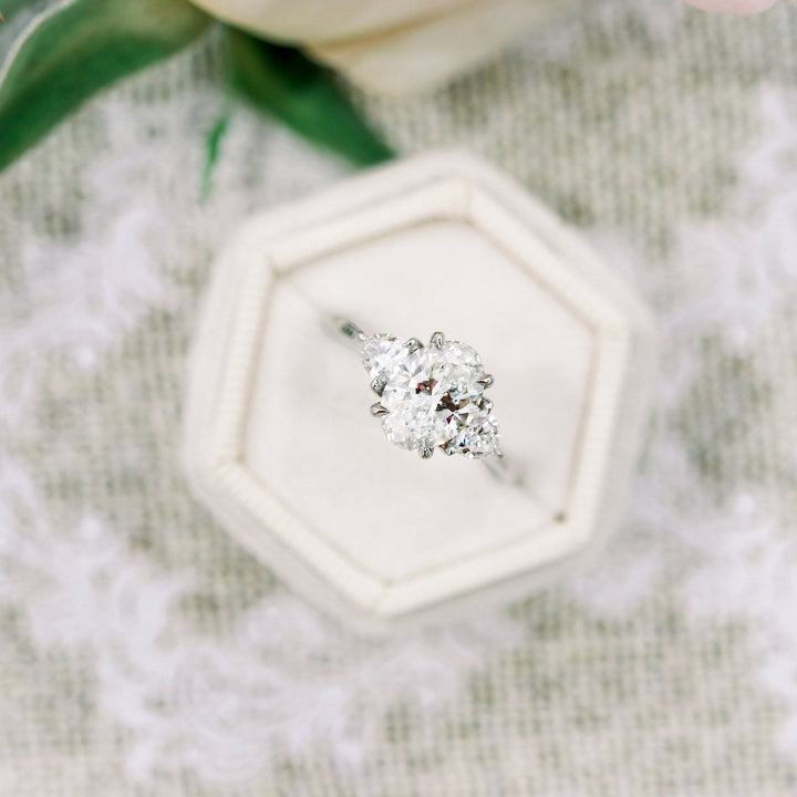 2.25CT Oval Cut Moissanite Trillion Cut 3 Stone Engagement Ring