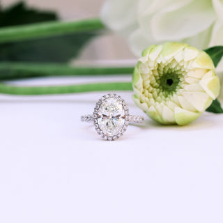 2.15CT Oval Cut Moissanite Halo Pave Diamond Engagement Ring