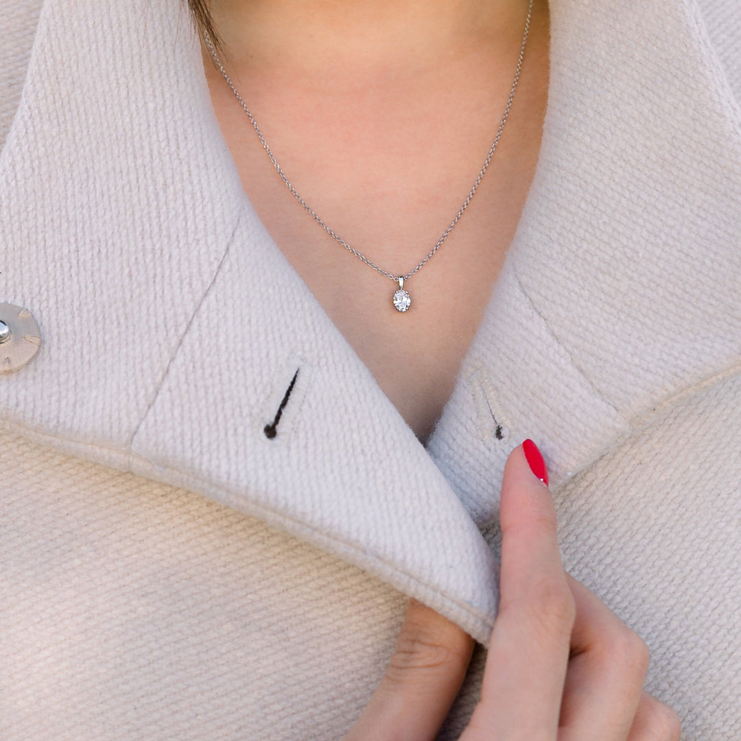Oval Cut Solitaire Moissanite Diamond Layering Necklace