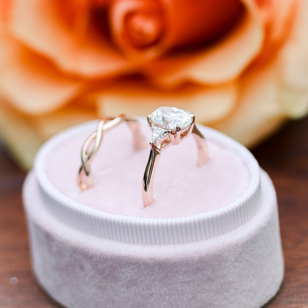 2.25CT Oval Cut Moissanite Trillion Cut 3 Stone Engagement Ring