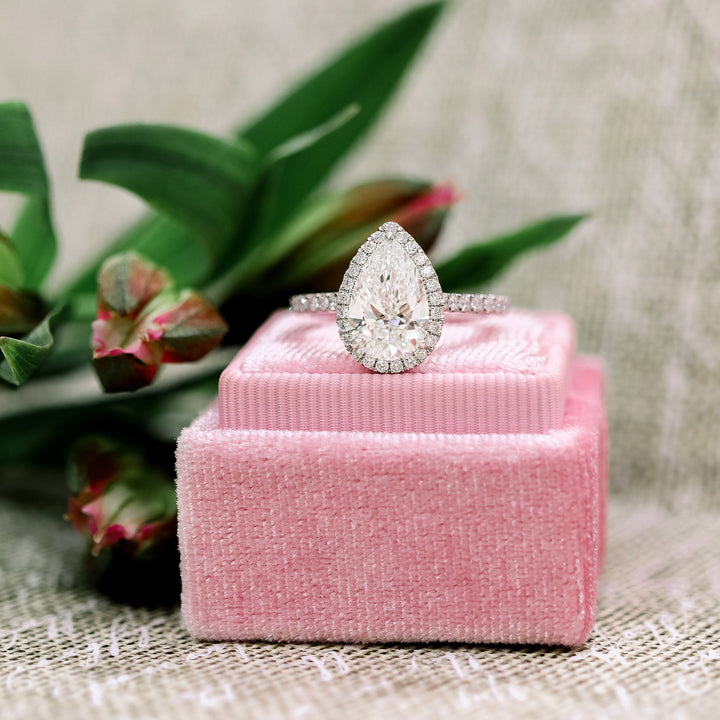2.0CT Pear Cut Moissanite Halo Pave Diamond Engagement Ring