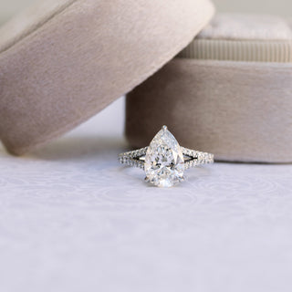 2.50CT Pear Cut Moissanite Trellis Split Shank Diamond Engagement Ring