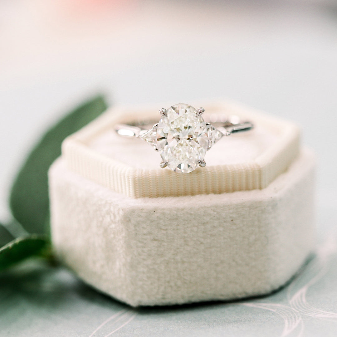 2.25CT Oval Cut Moissanite Trillion Cut 3 Stone Engagement Ring