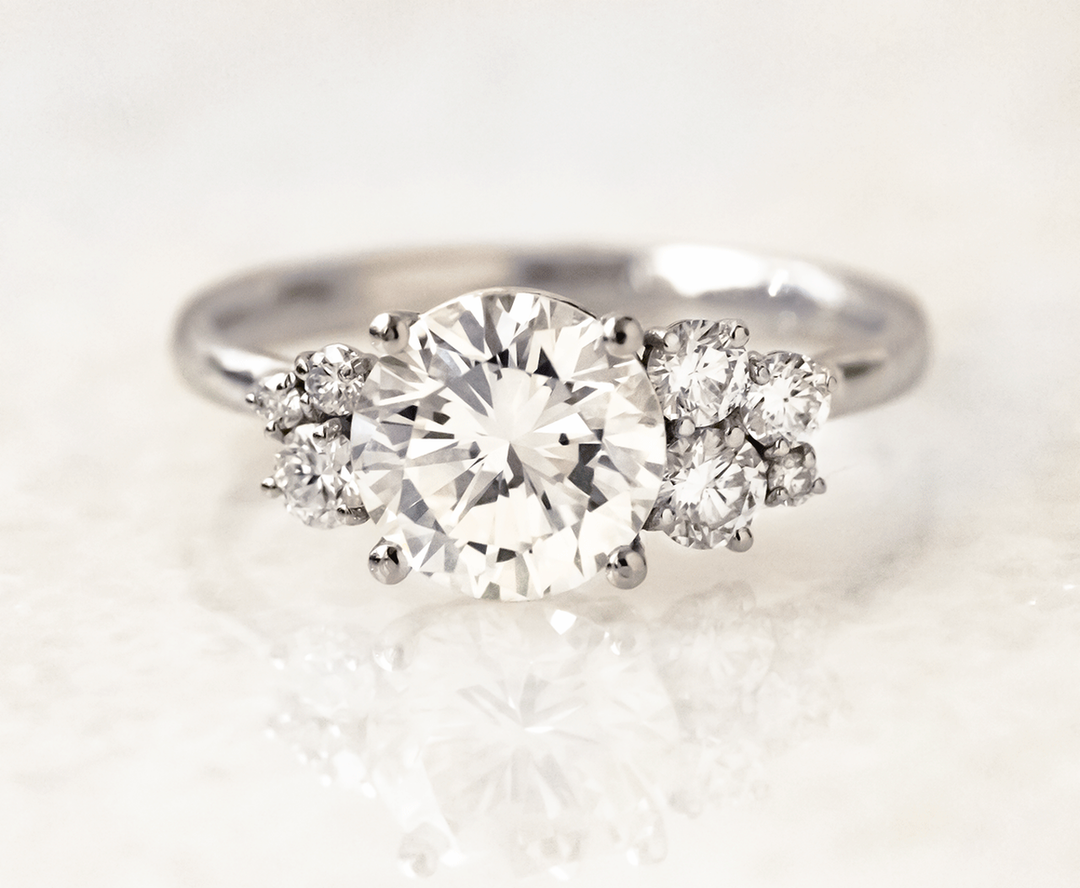 1.0CT Round Cut Cluster Moissanite Engagement Ring