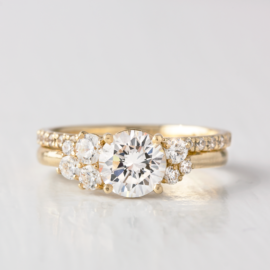 1.0CT Round Cut Cluster Moissanite Engagement Ring