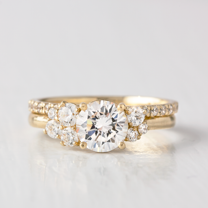 1.0CT Round Cut Cluster Moissanite Engagement Ring