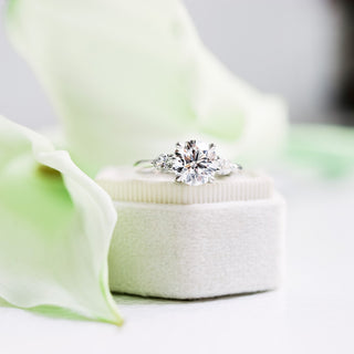 2.0CT Round & Pear Cut Moissanite 3 Stone Engagement Ring