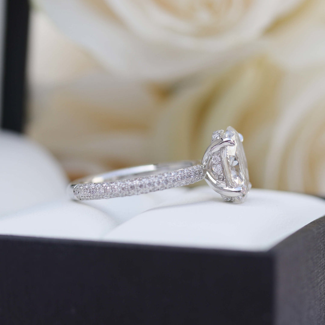 1.50CT Oval Cut Moissanite Three Sided Pave Diamond Engagement Ring