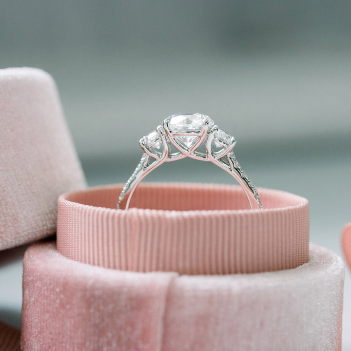 2.0CT Round Brilliant Cut Moissanite Three Stone Pave Diamond Engagement Ring