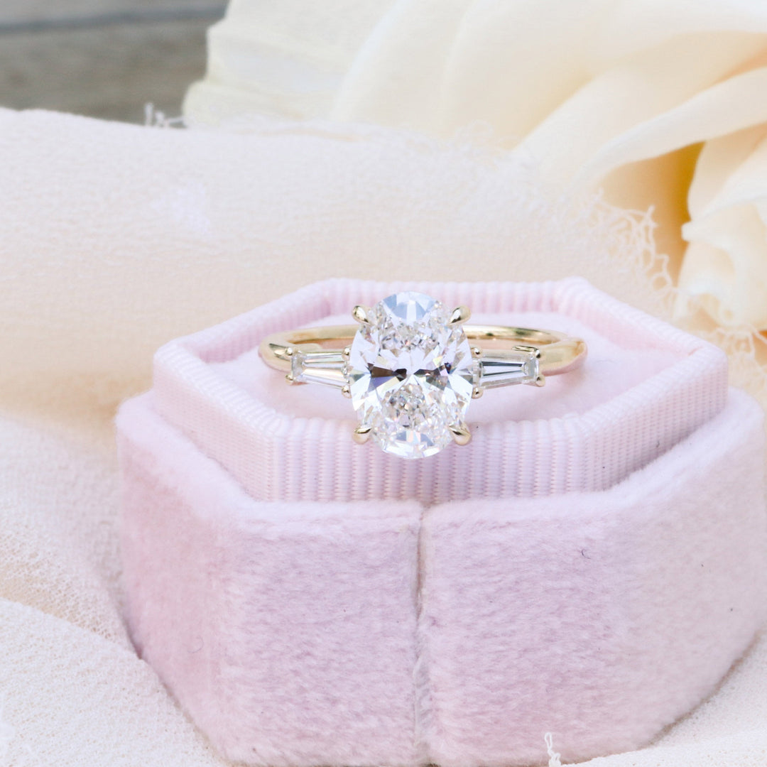 2.25CT Oval Cut Moissanite Baguette Diamond Engagement Ring