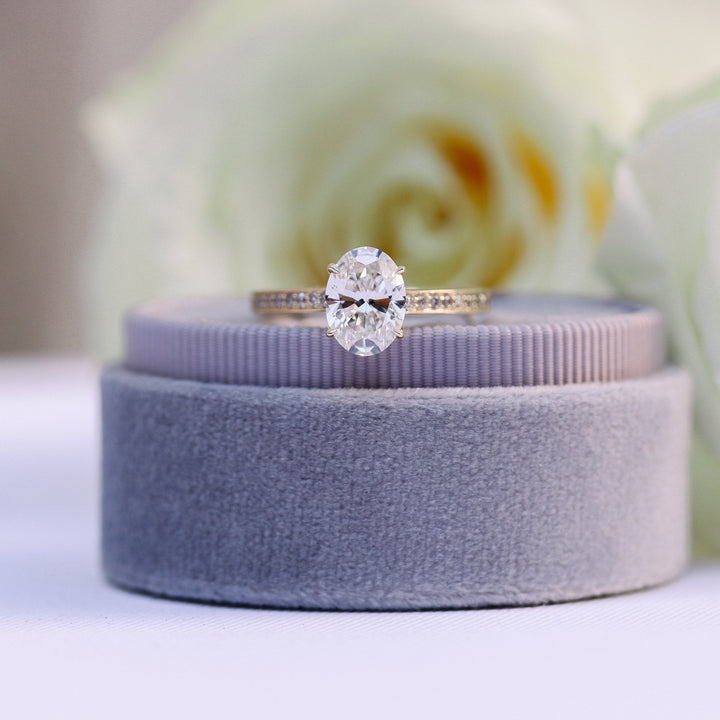 2.50CT Oval Cut Moissanite Channel Pave Diamond Engagement Ring