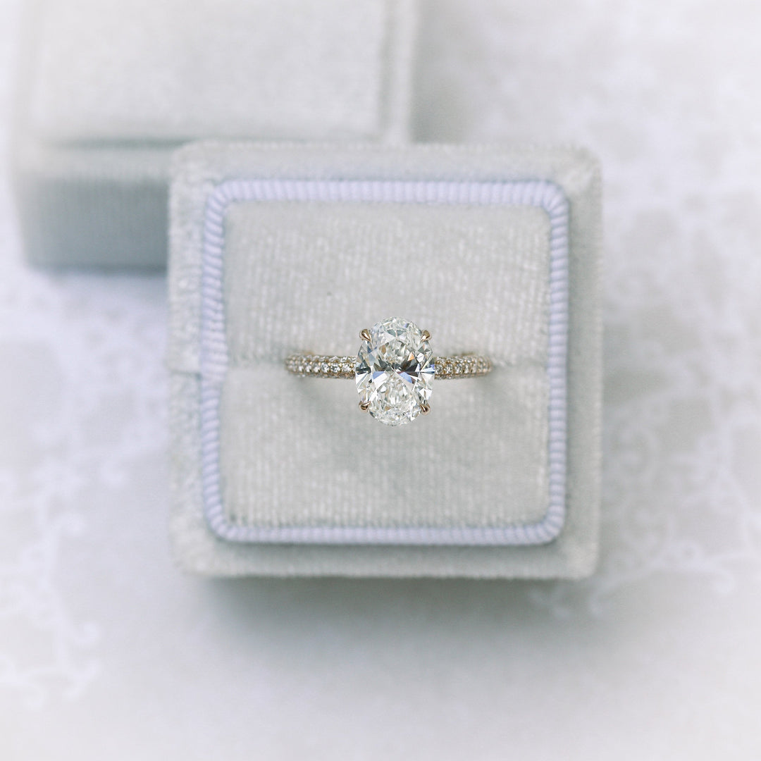1.50CT Oval Cut Moissanite Three Sided Pave Diamond Engagement Ring