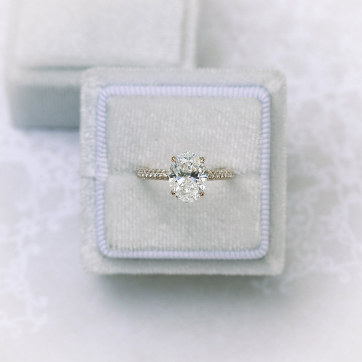 1.50CT Oval Cut Moissanite Three Sided Pave Diamond Engagement Ring