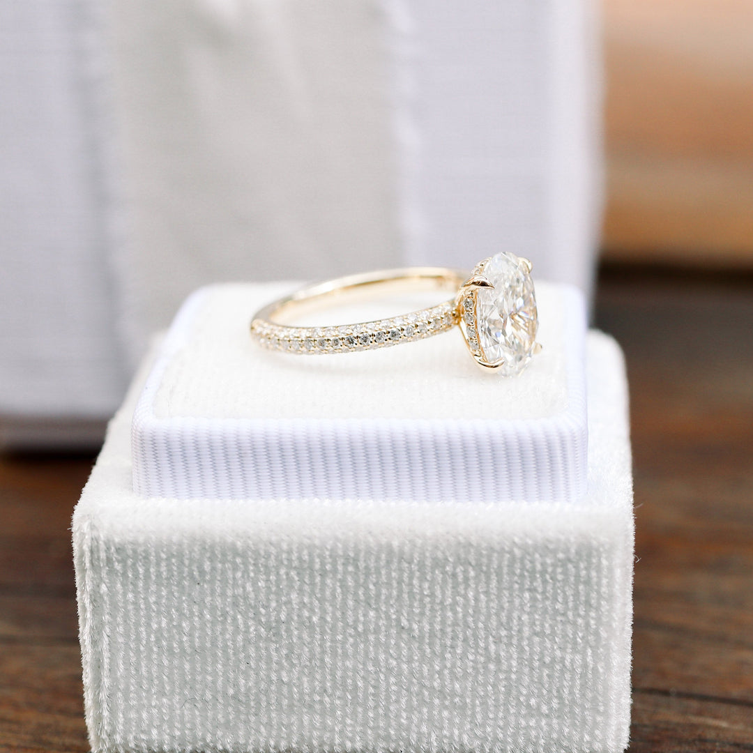 1.50CT Oval Cut Moissanite Three Sided Pave Diamond Engagement Ring