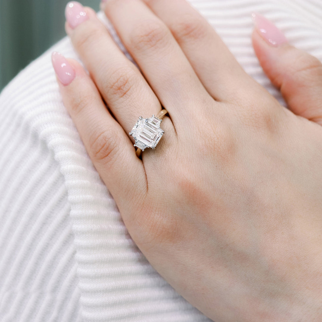 2.75CT Emerald Cut Moissanite Trapezoid Diamond Engagement Ring
