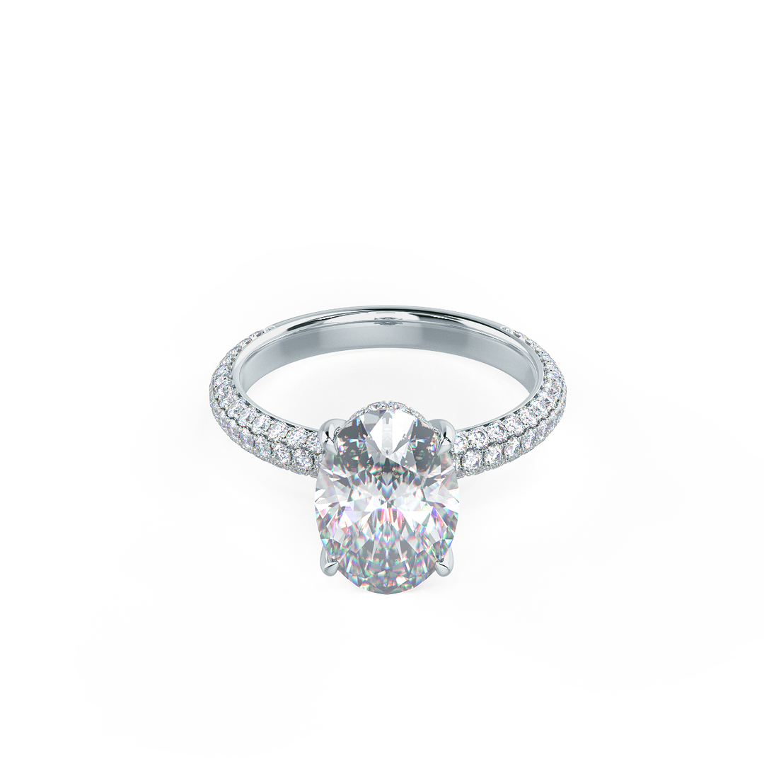 1.50CT Oval Cut Moissanite Three Sided Pave Diamond Engagement Ring