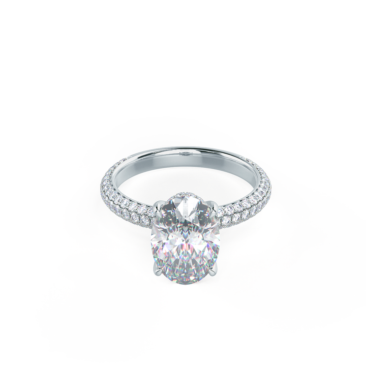 1.50CT Oval Cut Moissanite Three Sided Pave Diamond Engagement Ring
