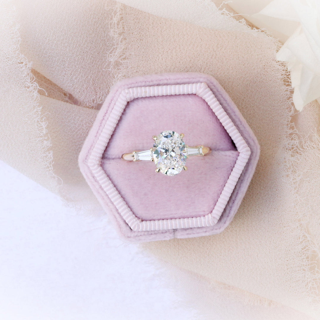 2.25CT Oval Cut Moissanite Baguette Diamond Engagement Ring