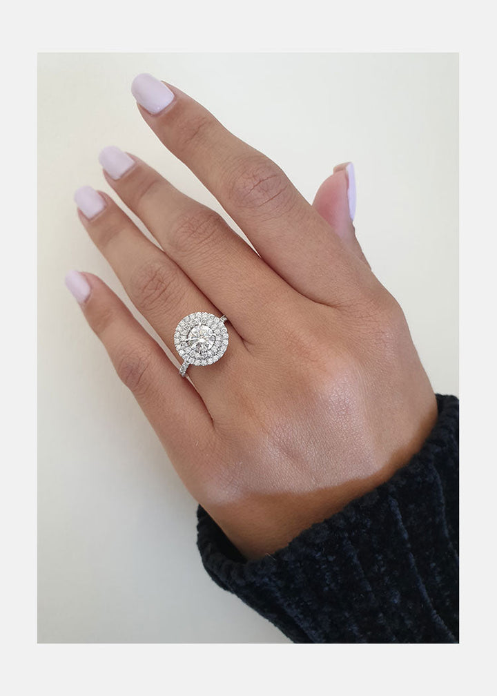 1.0ct Round Brilliant Cut Double Halo 14K White Gold Engagement Ring